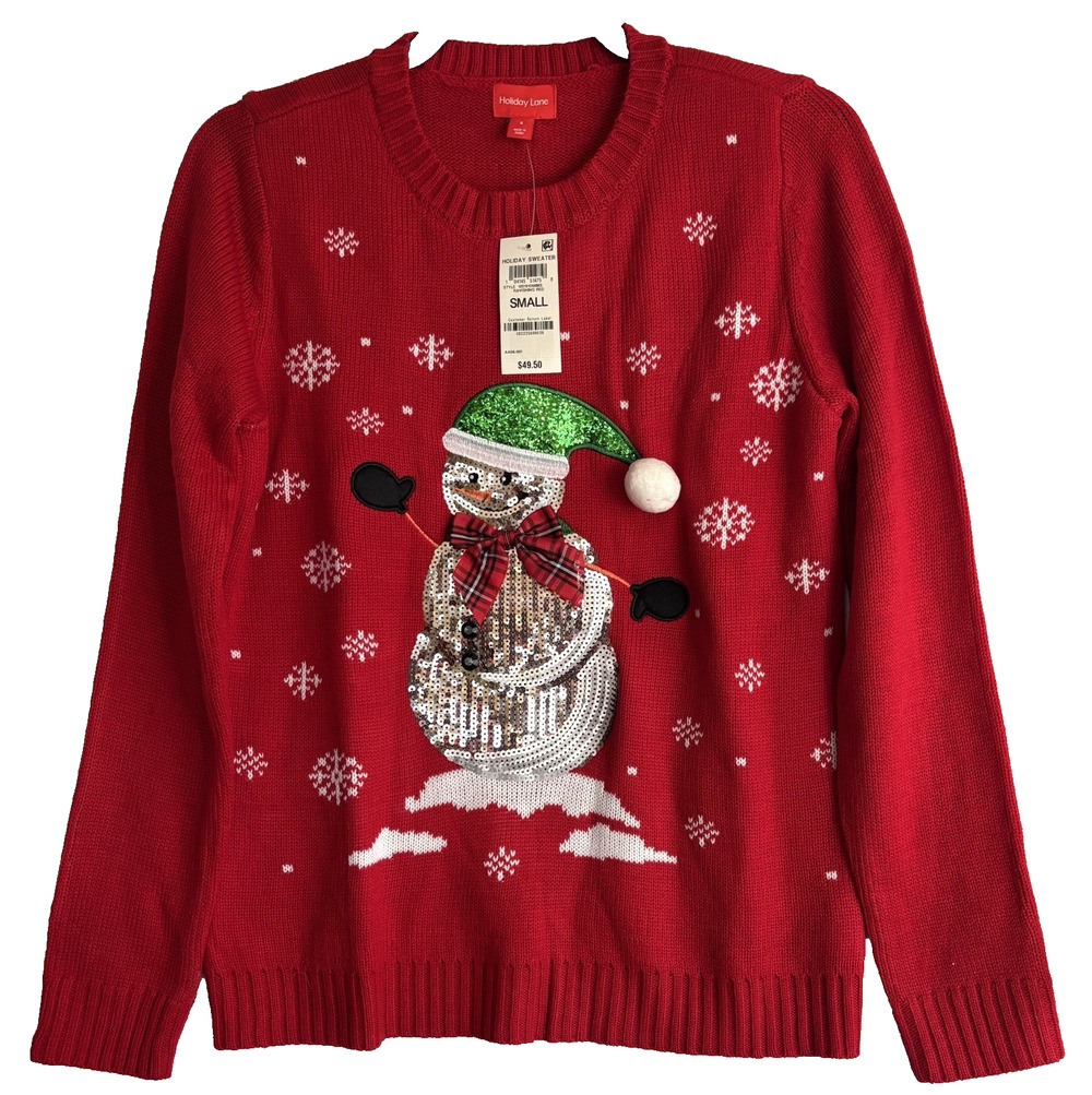 New Christmas Knit Sweater Frosty The Snowman Red Crewneck Holiday Lane Size S